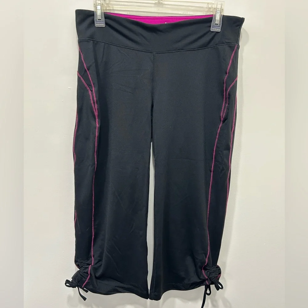 Alo‎ Leggings Medium Black Yoga Pants Cool Fit Cropped Straight Leg Logo Tie Hem